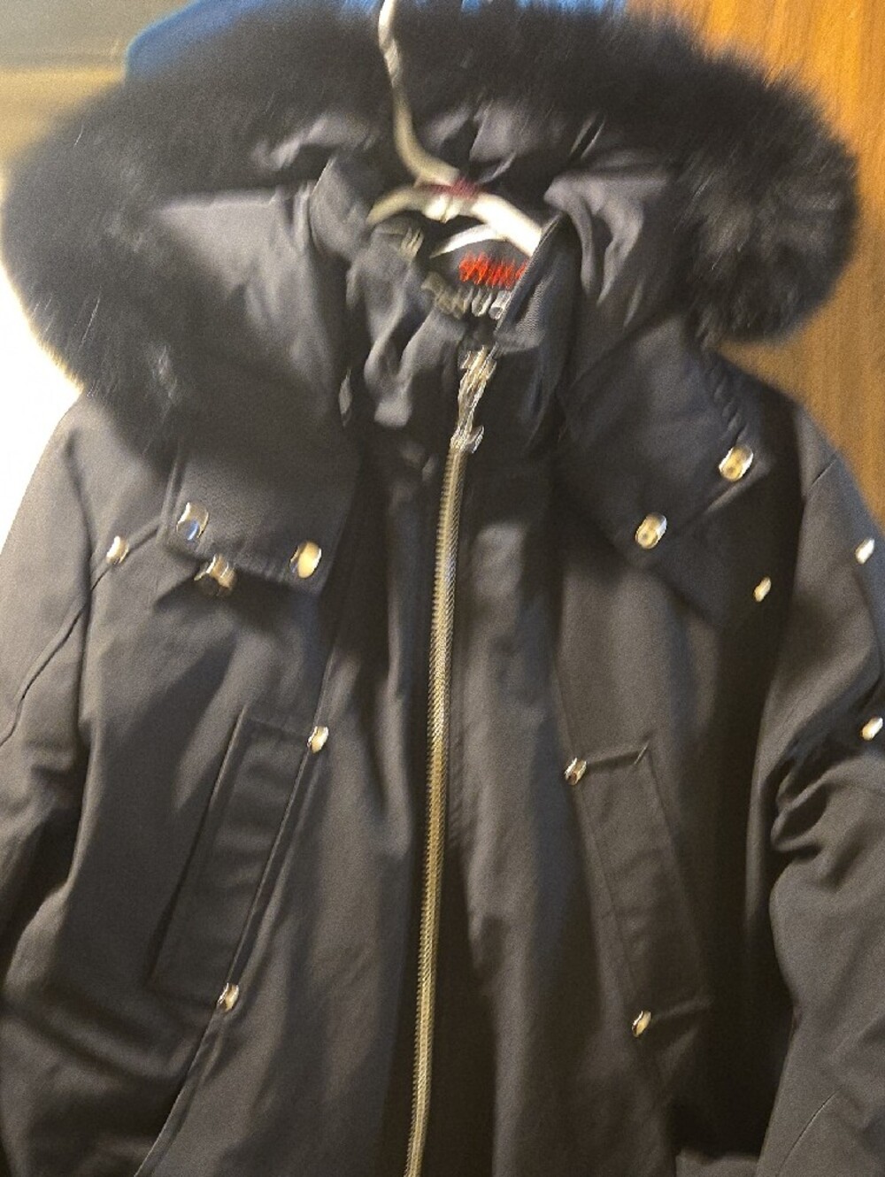 Men's Small Black Hooded Puffer Jacket with Faux Fur Trim - Picture 2 of 9